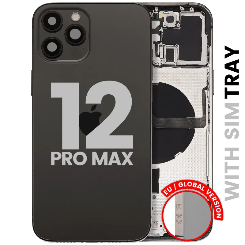 Zadní kryt (housing) s drobnými díly pro iPhone 12 Pro Max (EU verze) (originál z vyřazeného zařízení, stav A) (grafitová)