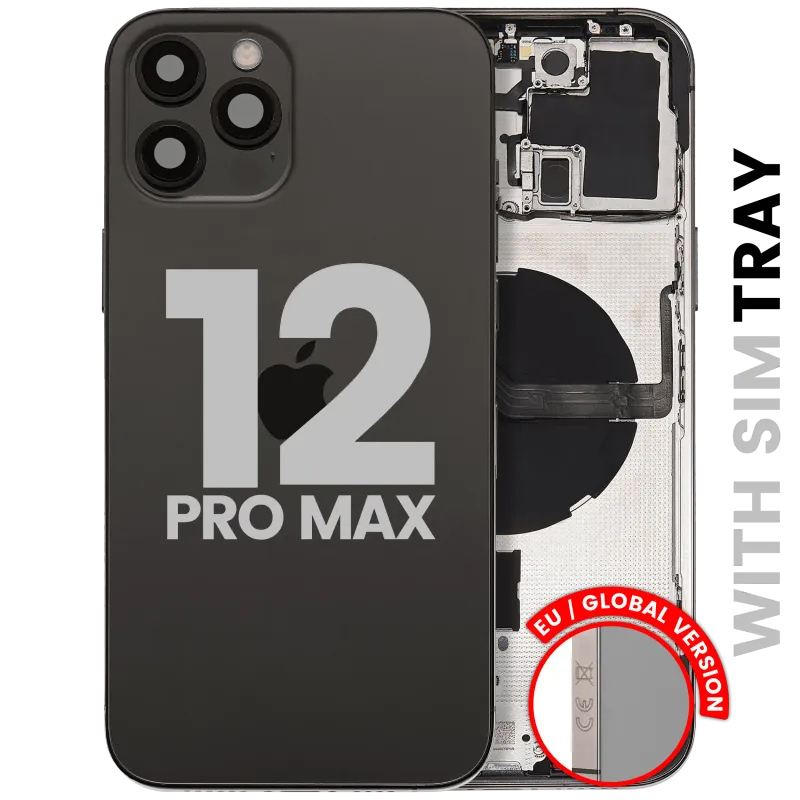 Zadní kryt (housing) s drobnými díly pro iPhone 12 Pro Max (EU verze) (originál z vyřazeného zařízení, stav B) (grafitová)