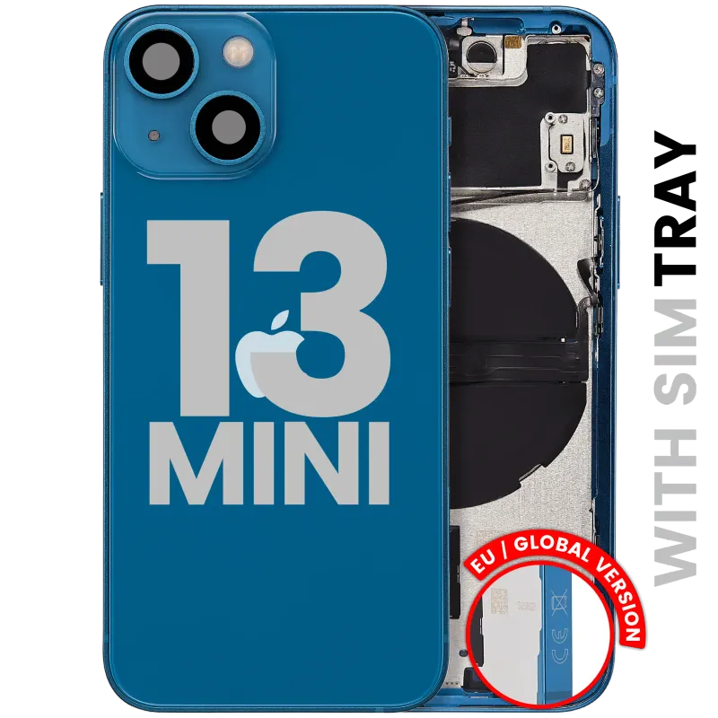 Zadní kryt (housing) s drobnými díly pro iPhone 13 mini (EU verze) (originál z vyřazeného zařízení, stav B) (modrá)