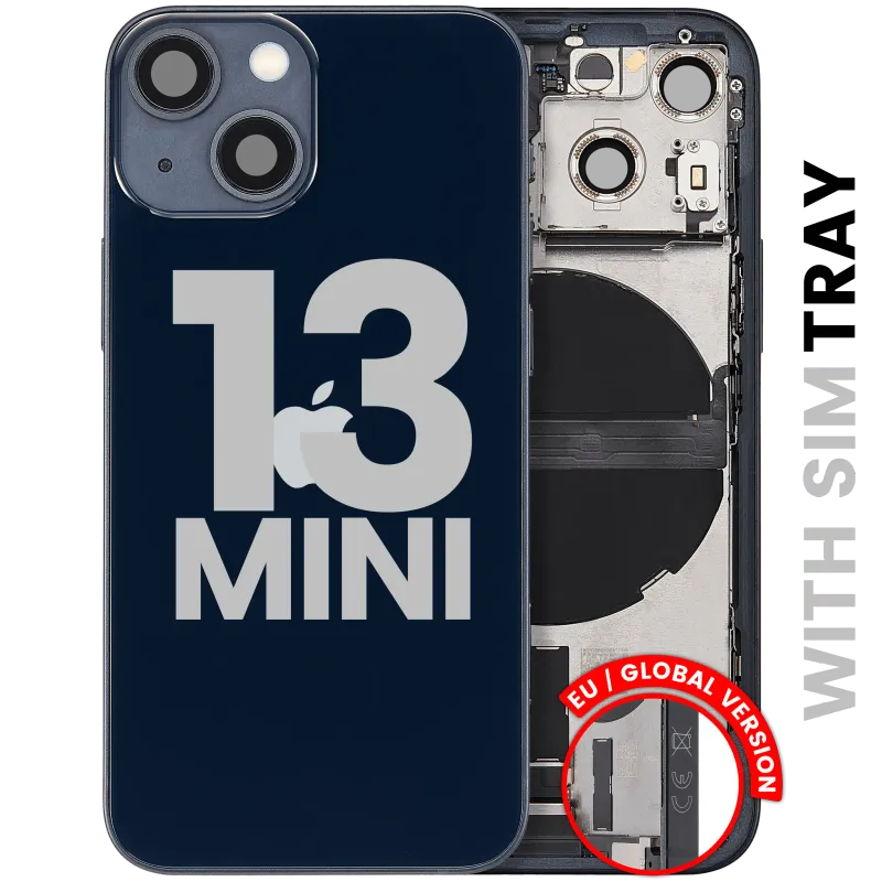 Zadní kryt (housing) s flexem nabíjecího konektoru a drobnými díly pro iPhone 13 mini (EU verze) (originál z vyřazeného zařízení, stav B) (temně inkoustová)