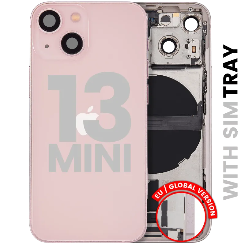 Zadní kryt (housing) s flexem nabíjecího konektoru a drobnými díly pro iPhone 13 mini (EU verze) (originál z vyřazeného zařízení, stav A) (růžová)