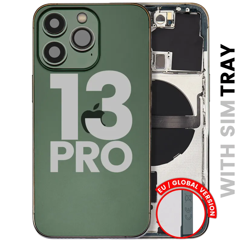 Zadní kryt (housing) s drobnými díly pro iPhone 13 Pro (EU verze) (originál z vyřazeného zařízení, stav C) (alpsky zelená)