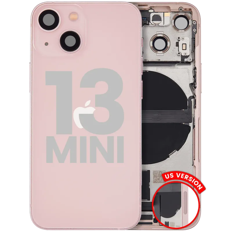Zadní kryt (housing) s flexem nabíjecího konektoru a drobnými díly pro iPhone 13 mini (US verze) (originál z vyřazeného zařízení, stav A) (růžová)
