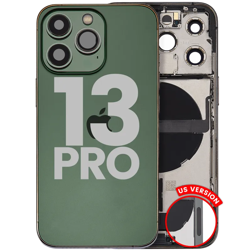 Zadní kryt (housing) s flexem nabíjecího konektoru a drobnými díly pro iPhone 13 Pro (US verze) (originál z vyřazeného zařízení, stav A) (alpsky zelená)