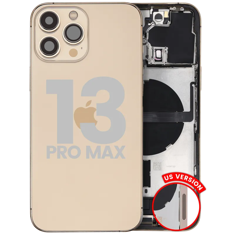 Zadní kryt (housing) s flexem nabíjecího konektoru a drobnými díly pro iPhone 13 Pro Max (US verze) (originál z vyřazeného zařízení, stav A) (zlatá)