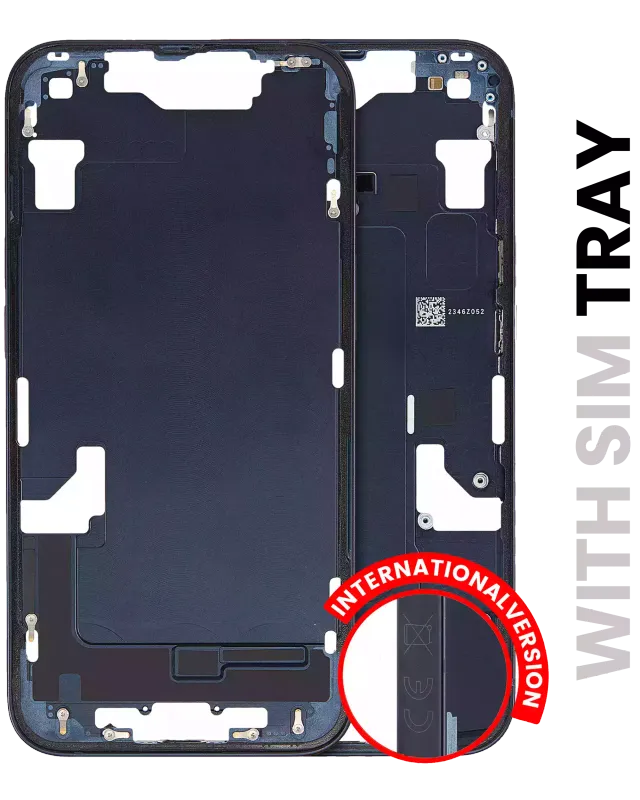 Střední rám (housing) s drobnými díly pro iPhone 14 (EU verze) (originál z vyřazeného zařízení, stav A) (temně inkoustová)
