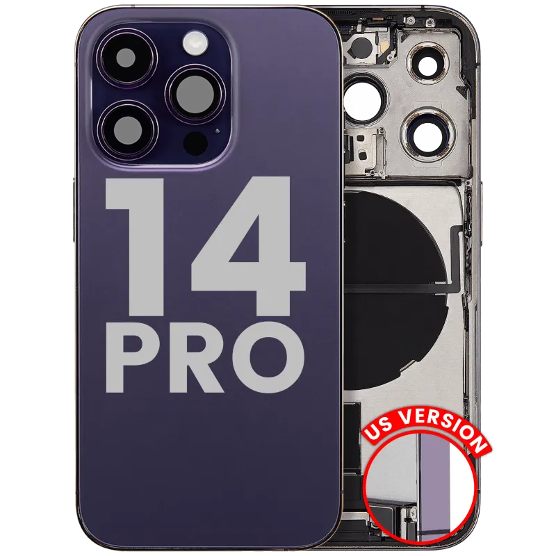Zadní kryt (housing) s flexem nabíjecího konektoru a drobnými díly pro iPhone 14 Pro (US verze) (originál z vyřazeného zařízení, stav A) (tmavě fialová)
