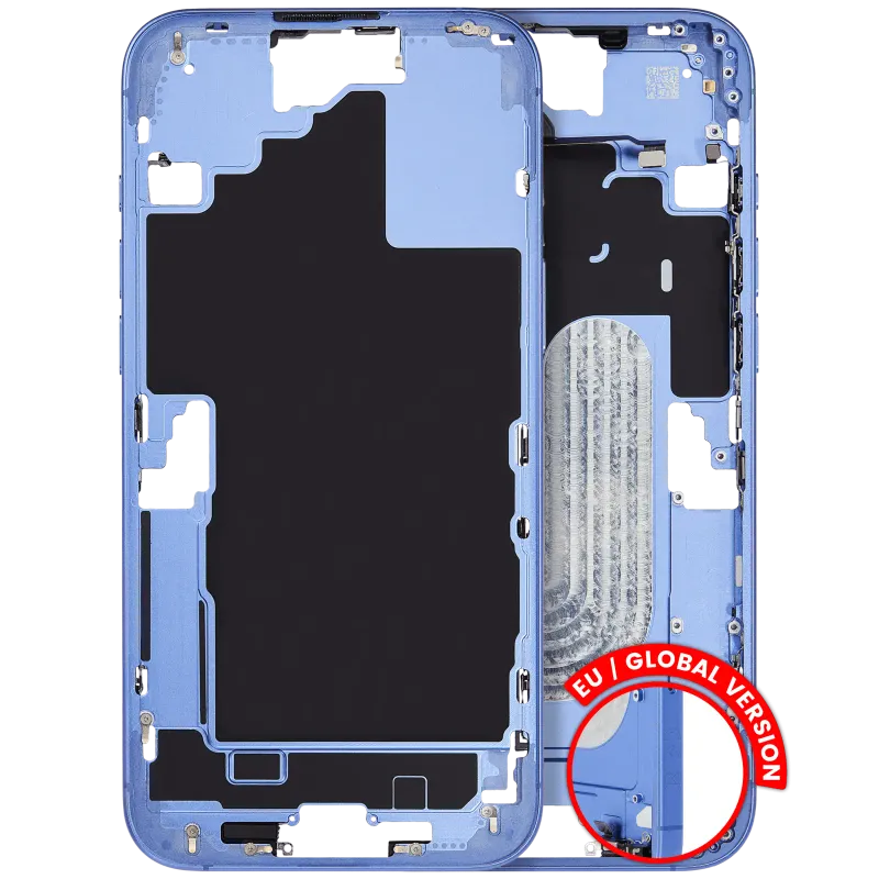 Střední rám (housing) s drobnými díly pro iPhone 16 Plus (EU verze) (originál z vyřazeného zařízení, stav A) (ultramarínová)