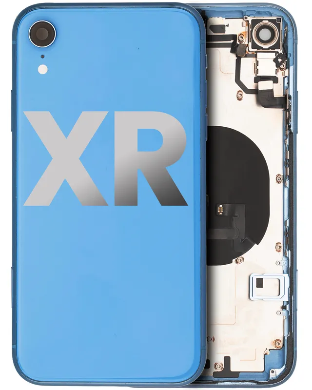 Zadní kryt (housing) s drobnými součástkami (předinstalováno) pro iPhone XR (originál z vyřazeného zařízení, stav C) (modrá)