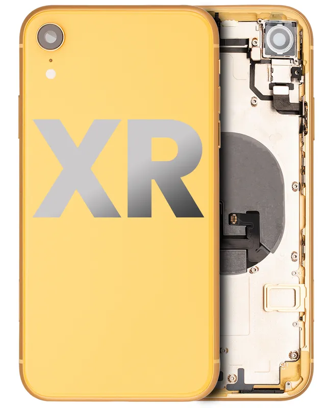 Zadní kryt (housing) s drobnými součástkami (předinstalováno) pro iPhone XR (originál z vyřazeného zařízení, stav B) (žlutá)
