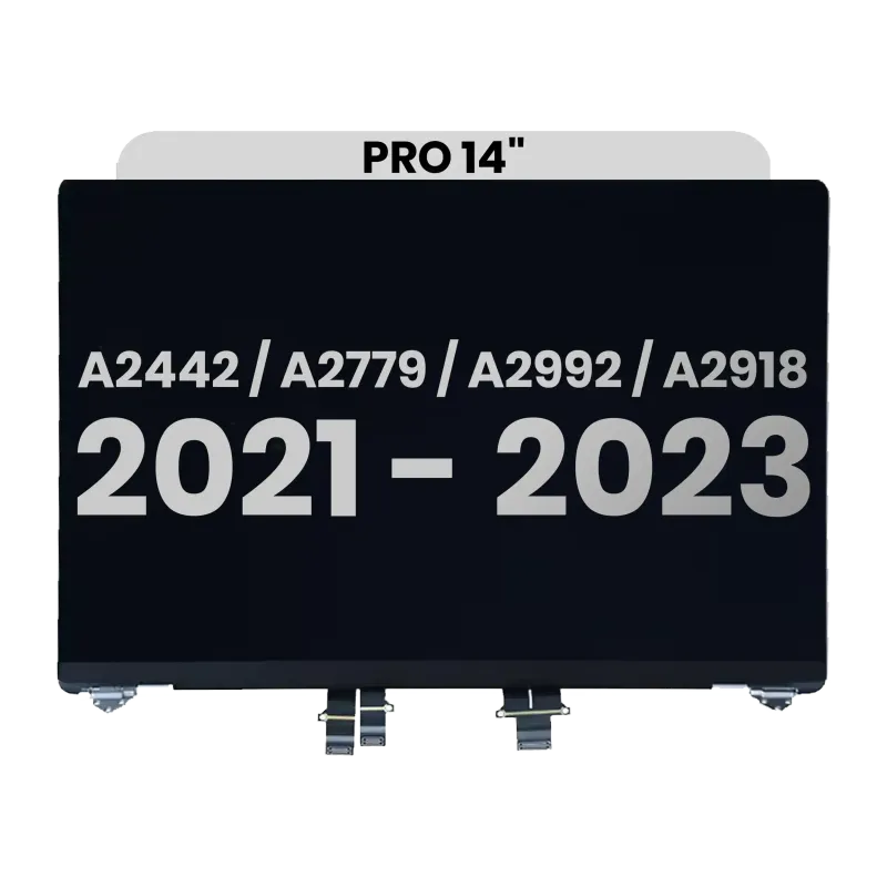 Kompletní LCD displej pro MacBook Pro 14" (A2442 / Late 2021) / (A2779 / Late 2023) / (A2992 / Late 2023) / (A2918 / Late 2023) (předinstalovaný kabel senzoru úhlu víka) (originál z vyřazeného zařízení, stav B) (stříbrná)