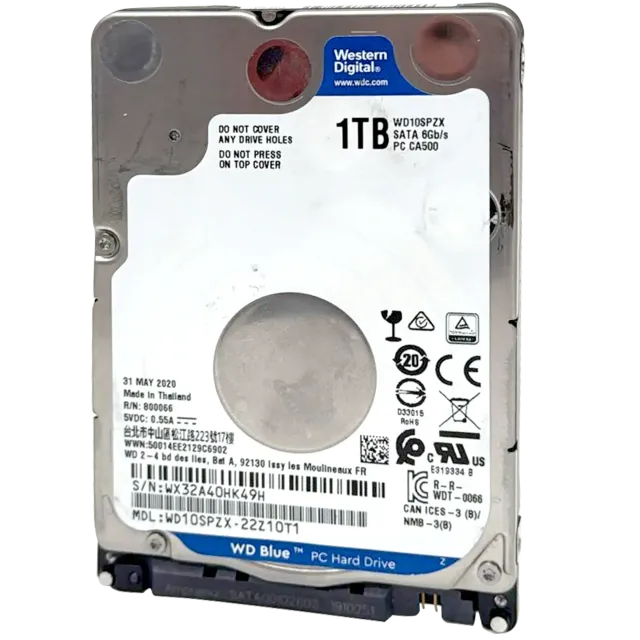 1TB WD modrý 2.5" HDD Internal Hard mechanika - 5400 RPM (7 mm) (repasovaný)