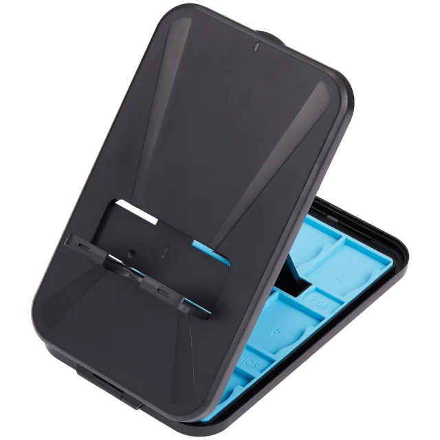 Stojan s pouzdrem na hry pro Nintendo Switch / Switch 2 / Switch Lite / Switch OLED konzole (modrá)