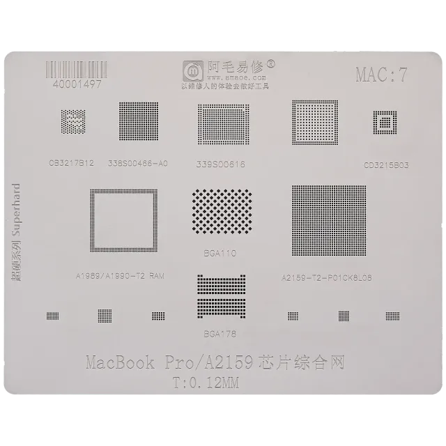 Šablona pro reballing IC Comprehensive pro MacBook Pro 13" A2159 (2019) (MAC 7)
