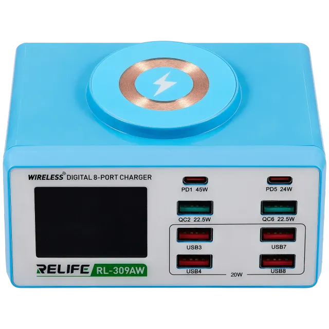 RL-309AW bezdrátový digitální displej 8-Port nabíječka 100W (Relife)