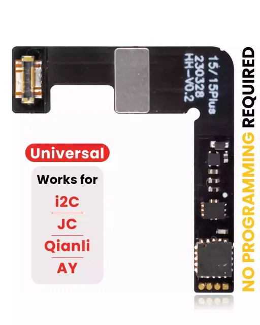 Tag-on flex předprogramovaný univerzální baterie (bez pájení) pro iPhone 15 / 15 Plus (AmpSentrix) (pro I2C, JCID, Qianli)