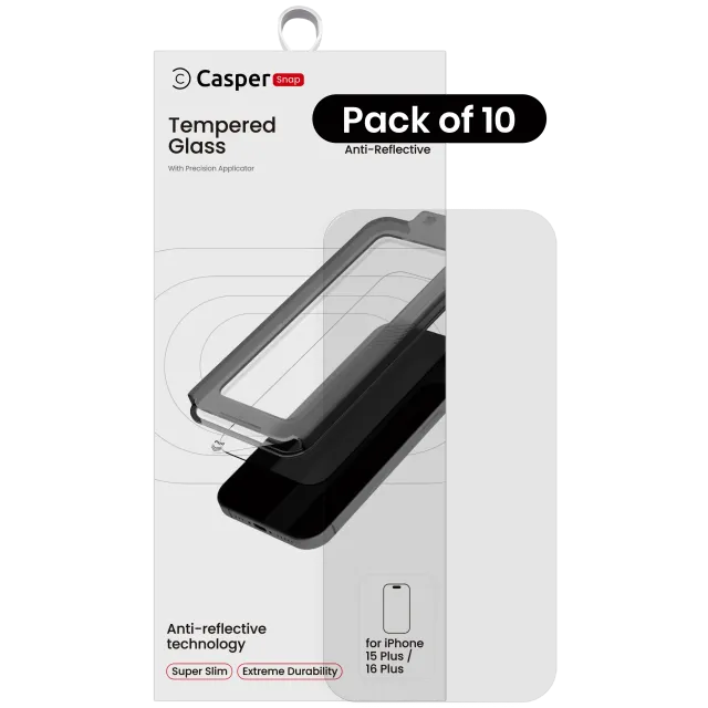Ochranné sklo Casper Snap pro iPhone 15 Plus / 16 Plus (balení 10 ks) (antireflexní)