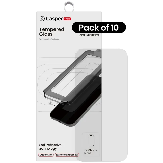Ochranné sklo Casper Snap pro iPhone 17 Pro / 18 Pro (balení 10 ks) (antireflexní)