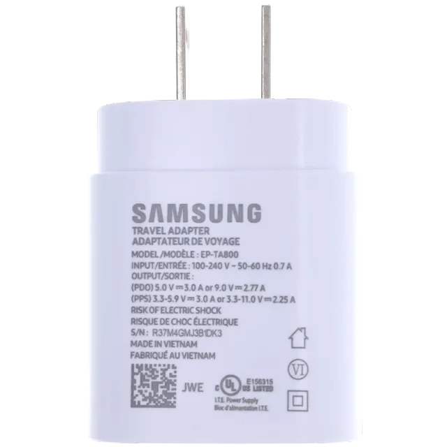 USB Type C Samsung síťový napájecí adaptér (originál, nový) (240v USA) (bílá)