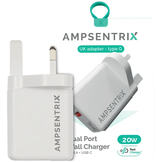 AmpSentrix 20W Dual-Port (USB-C + USB-A) (220 V, UK zástrčka)