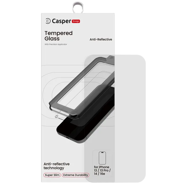 Ochranné sklo Casper Snap pro iPhone 13 / 13 Pro / 14 / 16e /17e (v krabičce) (antireflexní)