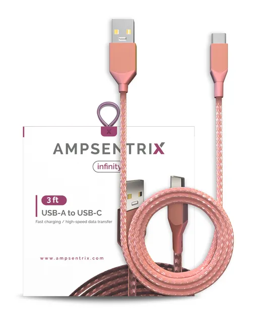 Kabel USB Type C na USB Type A (1 m / 3 ft) (AmpSentrix Infinity) (růžová)