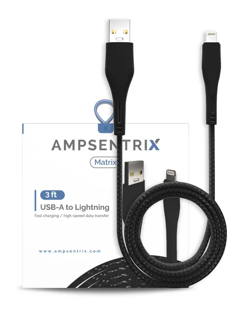 Kabel Lightning na USB Type A (Non-MFI) (1 m / 3 ft) (AmpSentrix Matrix) (černá)