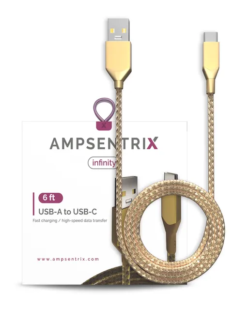 Kabel USB Type C na USB Type A (1.8 m / 6 ft) (AmpSentrix Infinity) (zlatá)
