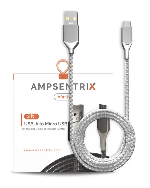 Kabel Micro USB na USB Type A (1 m / 3 ft) (AmpSentrix Infinity) (stříbrná)