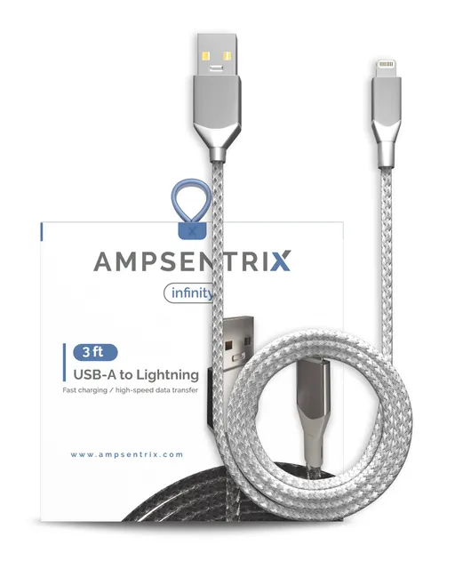 Kabel USB Type A na Lightning (Non-MFI) (1 m / 3 ft) (AmpSentrix Infinity) (stříbrná)