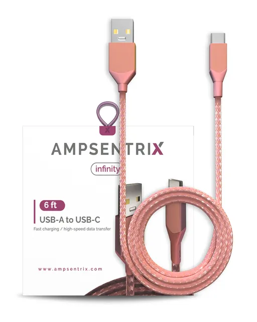 Kabel USB Type C na USB Type A (1.8 m / 6 ft) (AmpSentrix Infinity) (růžová)