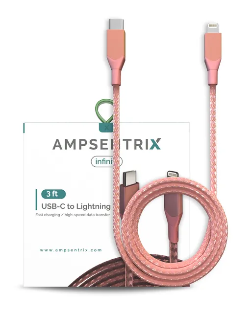 Kabel Lightning na USB Type C (Non-MFI) (1 m / 3 ft) (AmpSentrix Infinity) (růžová)