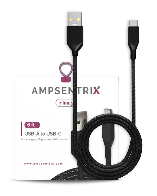 Kabel USB Type C na USB Type A (1.8 m / 6 ft) (AmpSentrix Infinity) (černá)