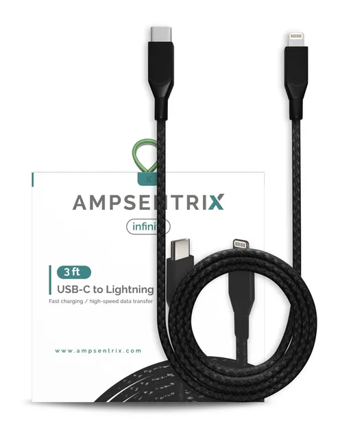 Kabel Lightning na USB Type C (Non-MFI) (1 m / 3 ft) (AmpSentrix Infinity) (černá)
