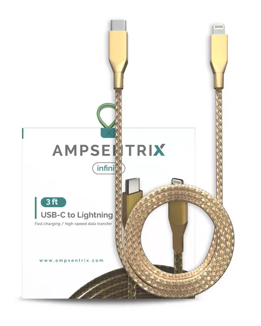Kabel Lightning na USB Type C (Non-MFI) (1 m / 3 ft) (AmpSentrix Infinity) (zlatá)