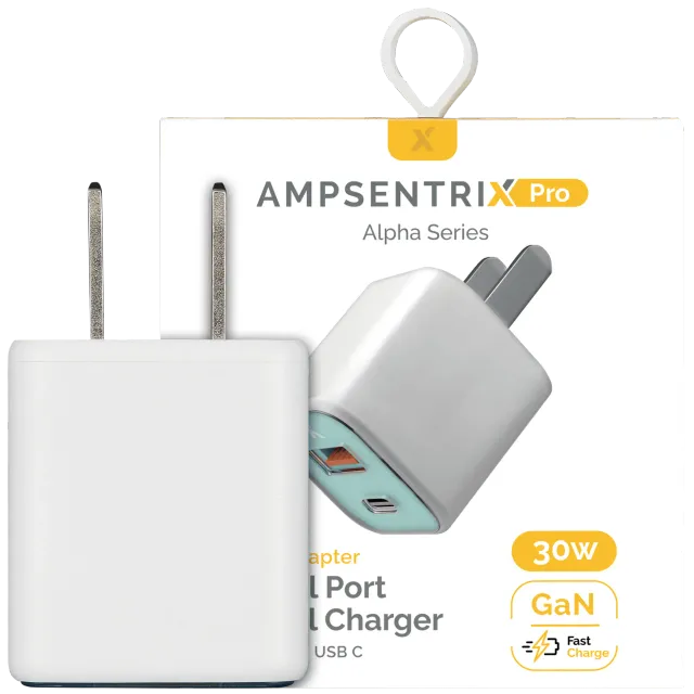 AmpSentrix Pro 30W 2v1 USB-C / USB-A GaN síťový adaptér (modrozelená)