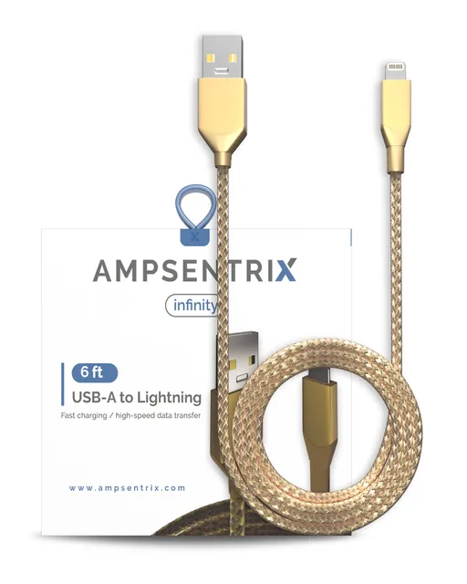 Kabel USB Type A na Lightning (Non-MFI) (1.8 m / 6 ft) (AmpSentrix Infinity) (zlatá)