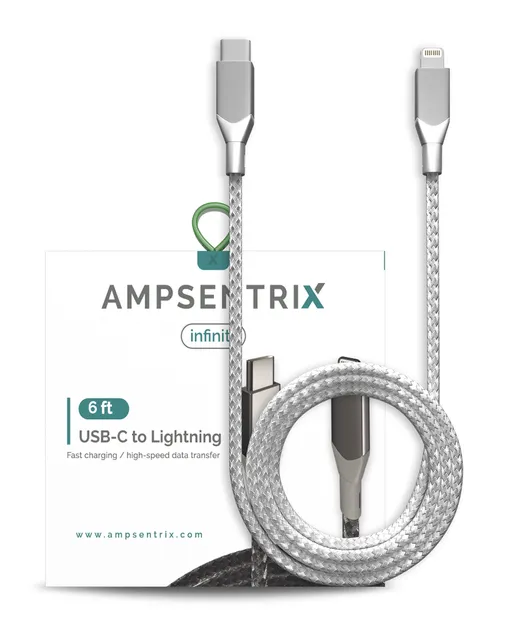 Kabel USB Type C na Lightning (Non-MFI) (1.8 m / 6 ft) (AmpSentrix Infinity) (stříbrná)