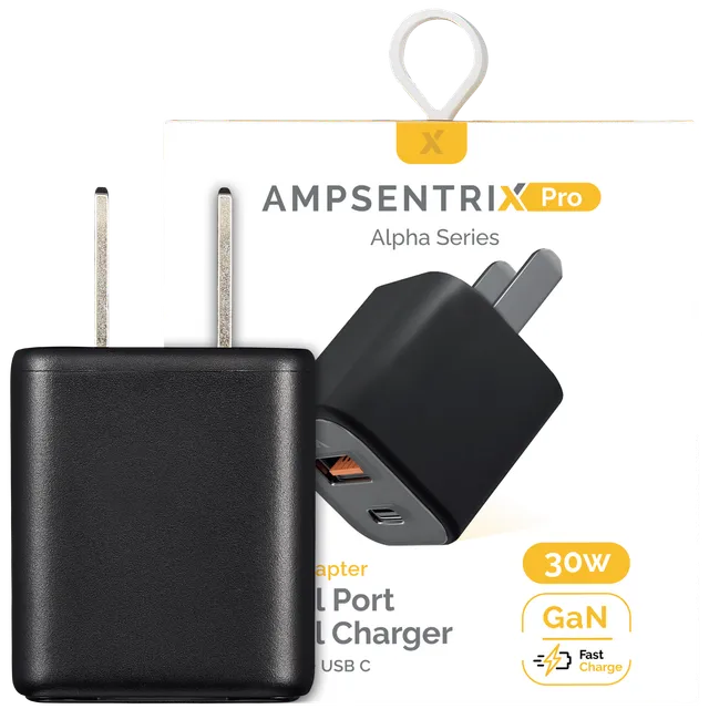 AmpSentrix Pro 30W 2v1 USB-C / USB-A GaN síťový adaptér (černý titan)