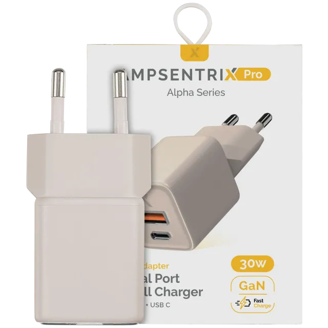AmpSentrix Pro 30W 2v1 USB-C / USB-A GaN síťový adaptér (220 V, EU zástrčka) (pouštní titan)