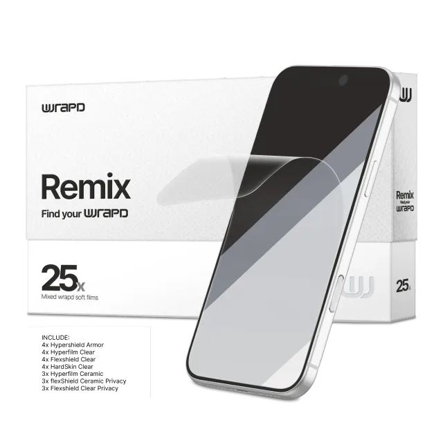 Wrapd Remix - Assorted displej ochrana fólie (FlexShield + HardSkin + HyperFilm + HyperShield) (balení 25 ks)