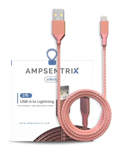 Kabel USB Type A na Lightning (Non-MFI) (1 m / 3 ft) (AmpSentrix Infinity) (růžová)
