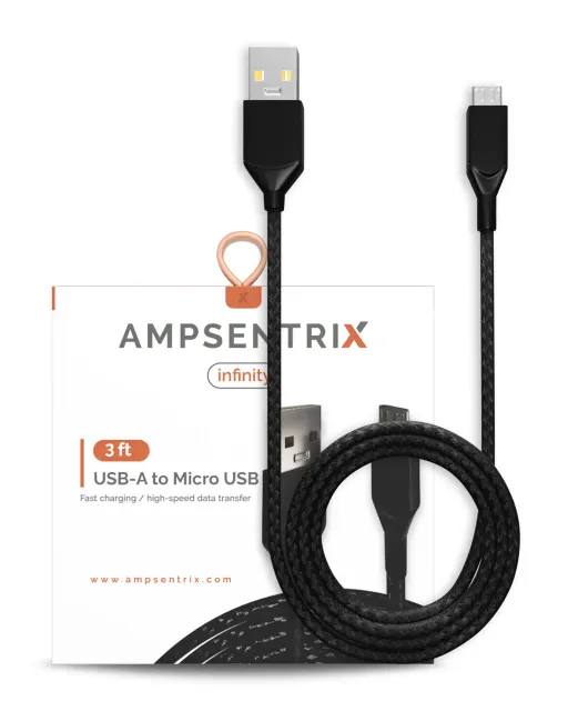 Kabel Micro USB na USB Type A (1 m / 3 ft) (AmpSentrix Infinity) (černá)