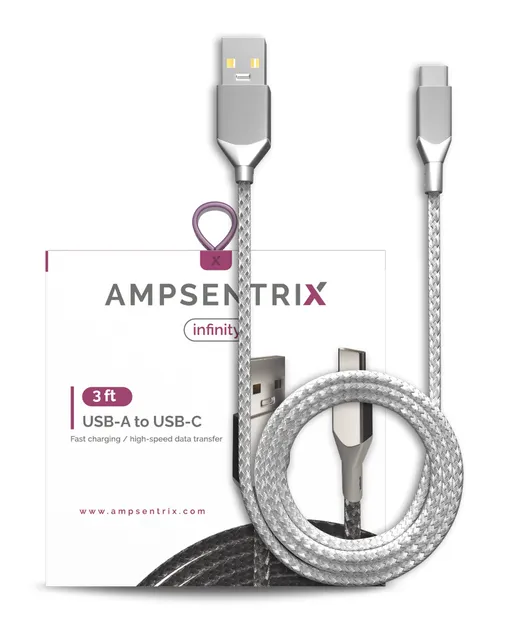 Kabel USB Type C na USB Type A (1 m / 3 ft) (AmpSentrix Infinity) (stříbrná)