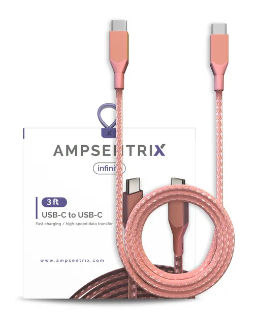 Kabel USB Type C na USB Type C (1 m / 3 ft) (AmpSentrix Infinity) (růžová)
