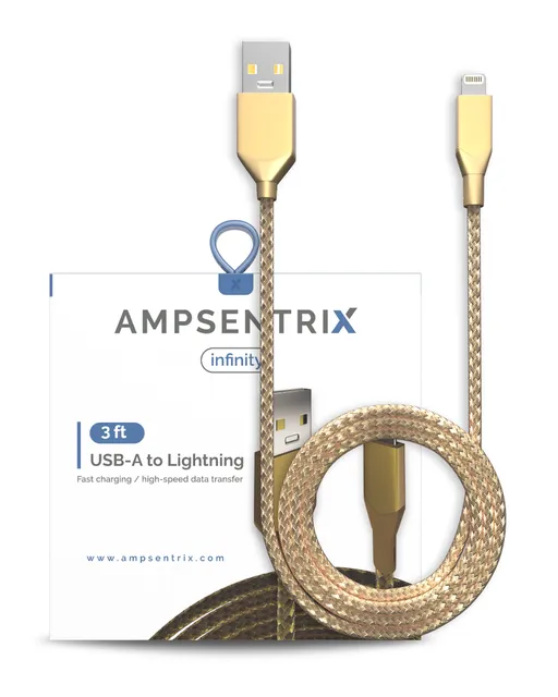 Kabel USB Type A na Lightning (Non-MFI) (1 m / 3 ft) (AmpSentrix Infinity) (zlatá)