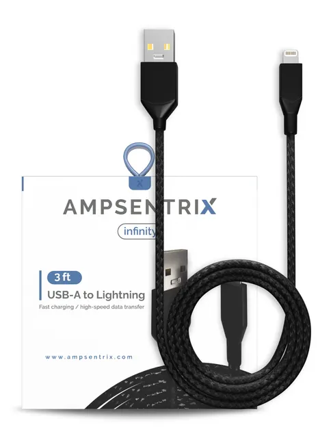 Kabel USB Type A na Lightning (Non-MFI) (1 m / 3 ft) (AmpSentrix Infinity) (černá)
