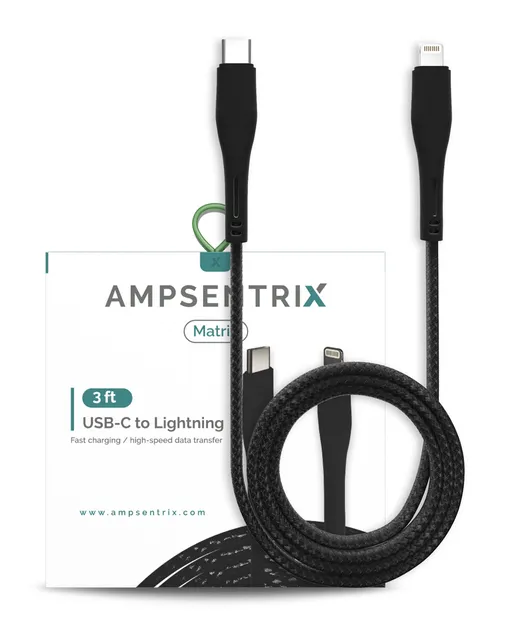 Kabel Lightning na USB Type C (Non-MFI) (1 m / 3 ft) (AmpSentrix Matrix) (černá)