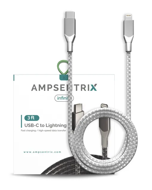 Kabel Lightning na USB Type C (Non-MFI) (1 m / 3 ft) (AmpSentrix Infinity) (stříbrná)