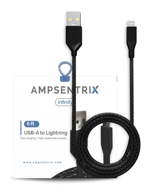Kabel USB Type A na Lightning (Non-MFI) (1.8 m / 6 ft) (AmpSentrix Infinity) (černá)